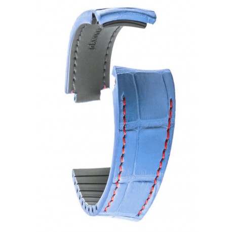 R-Strap - Alligator strap for Rolex - Glossy blue with red stitching
