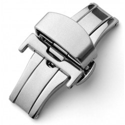 Double folding deployant clasp in brushed stainless steel