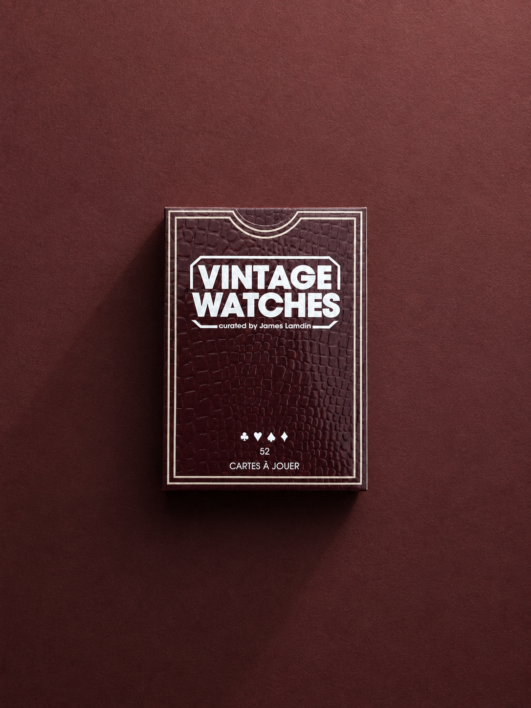 Vintage Watches playing cards by Éditions de la Tour, burgundy tuck box