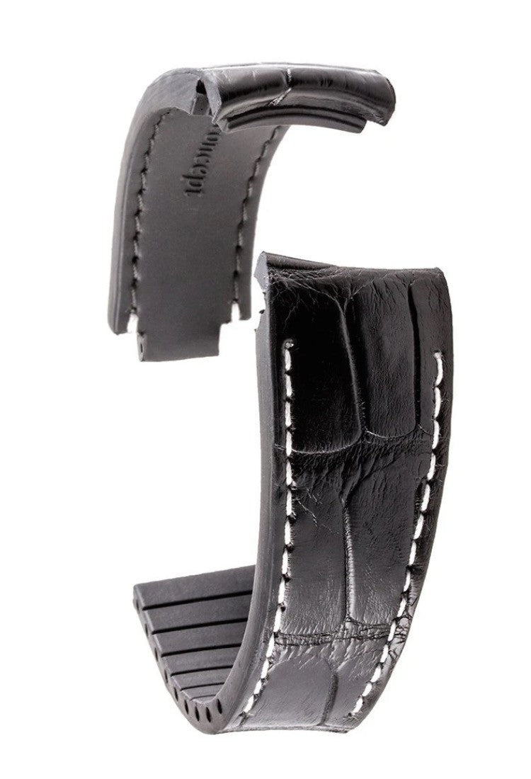 R-Strap - Alligator strap for Rolex - Black with white stitching