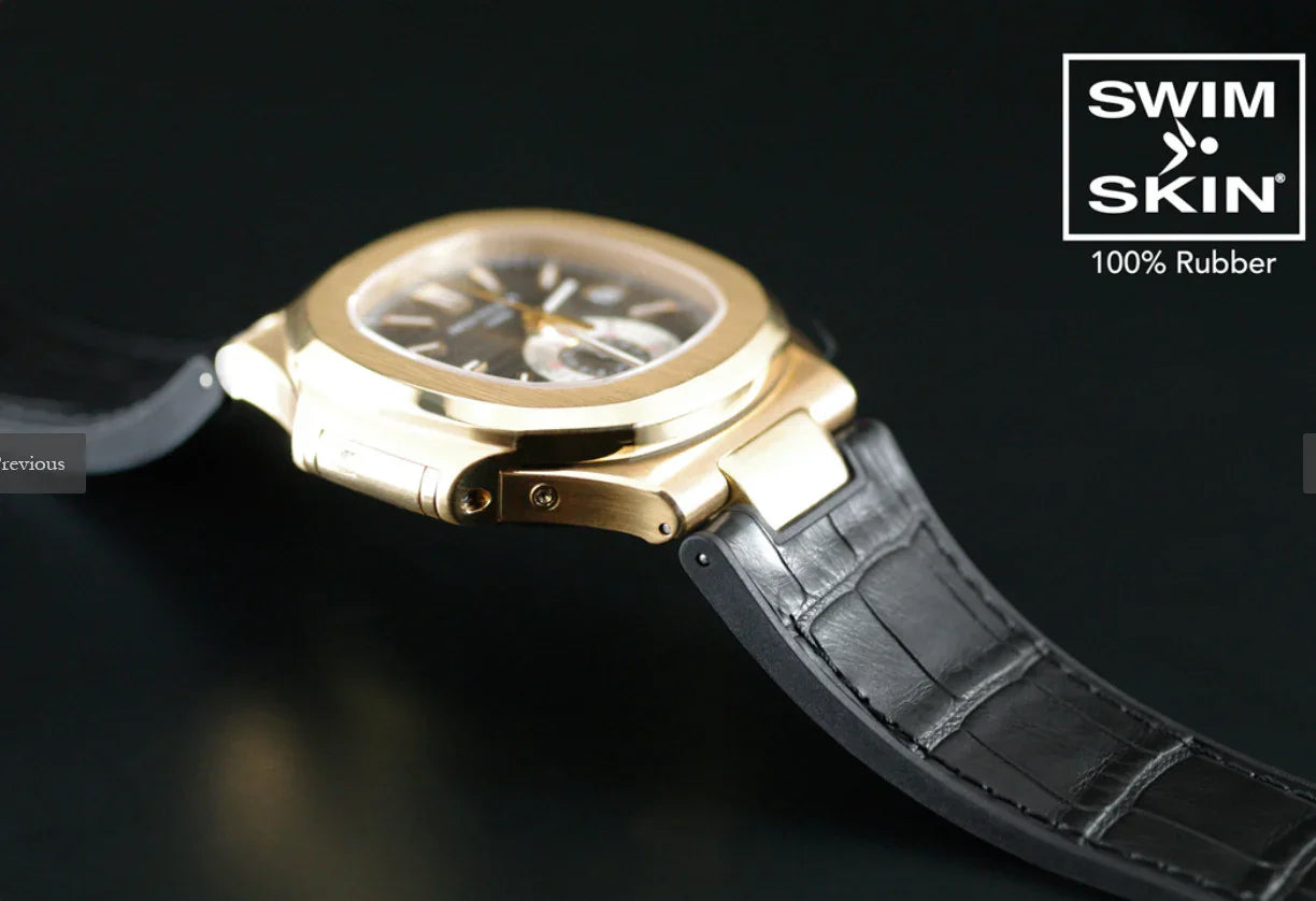RubberB Alligator SwimSkin for Patek Philippe Nautilus - Black PK79 Strap - detail