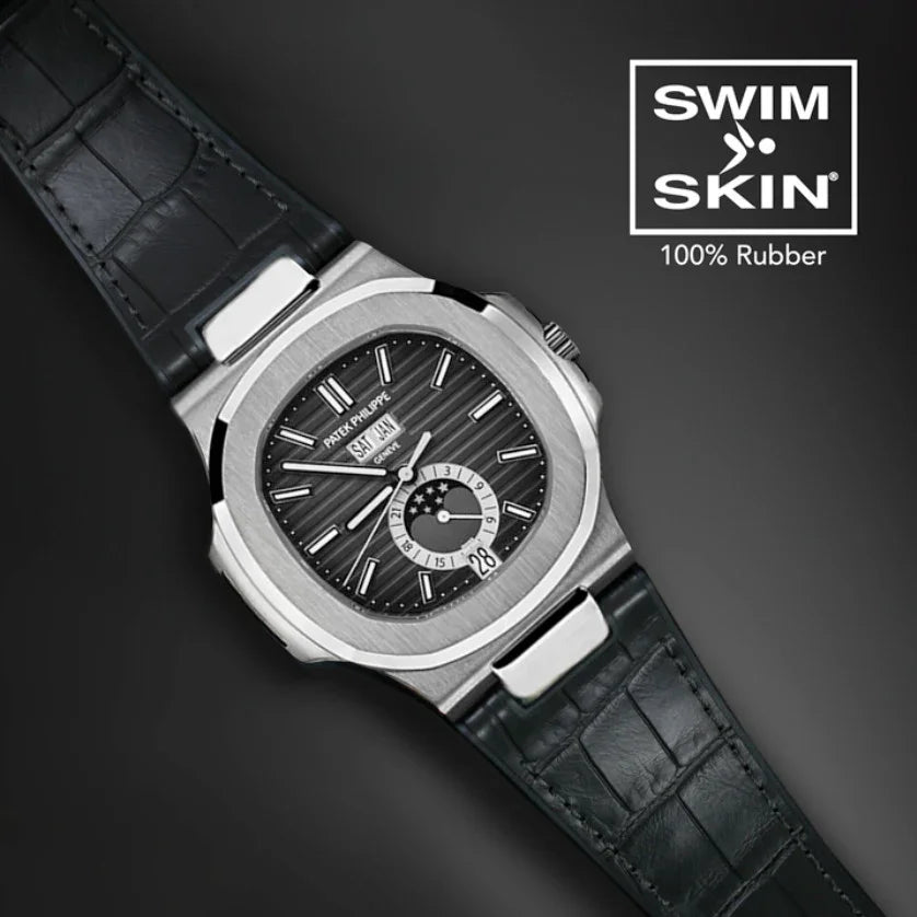 RubberB Alligator SwimSkin for Patek Philippe Nautilus - Black PK79 Strap - view 7