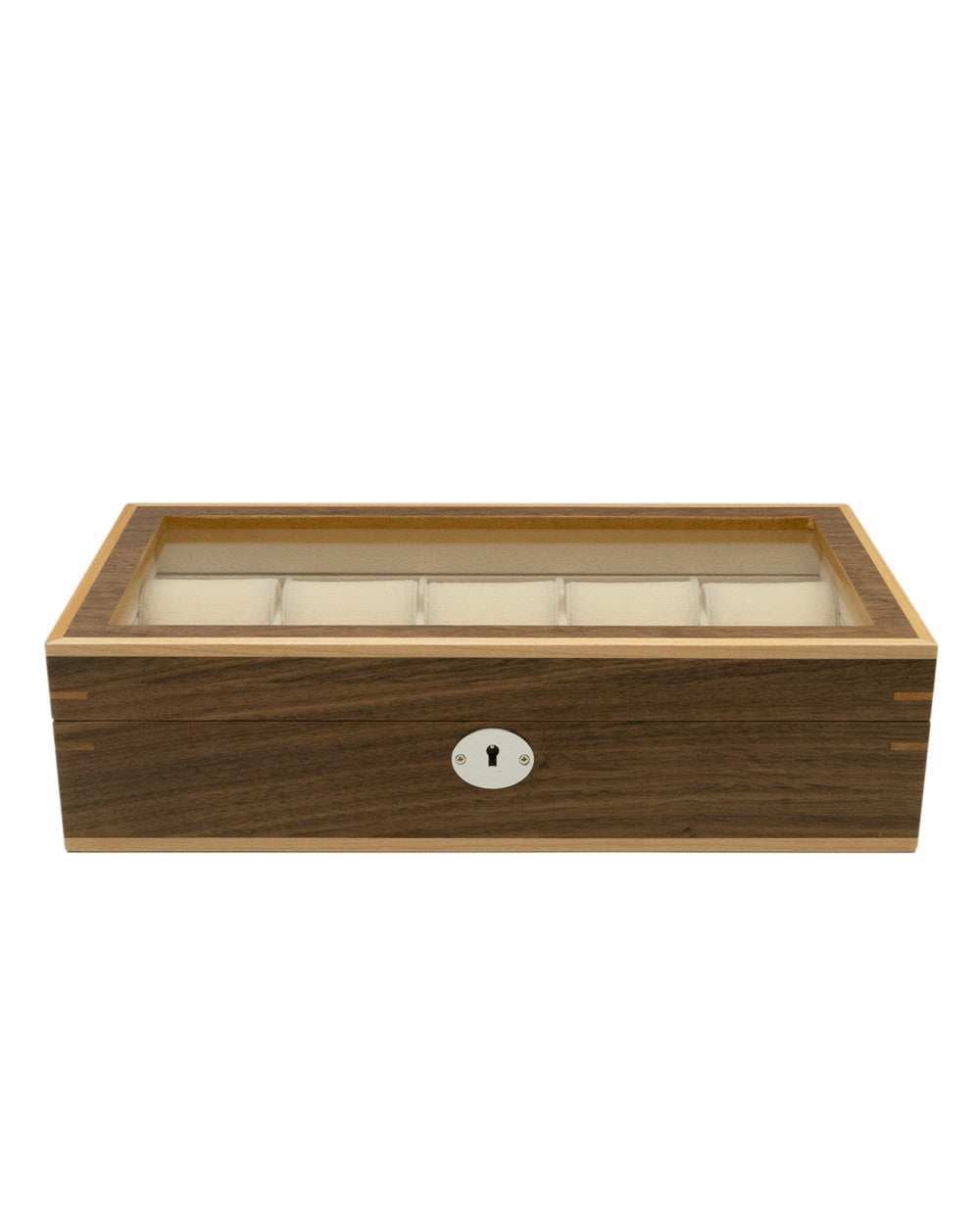 Clipperton 10 watch box in brown wood with glass lid