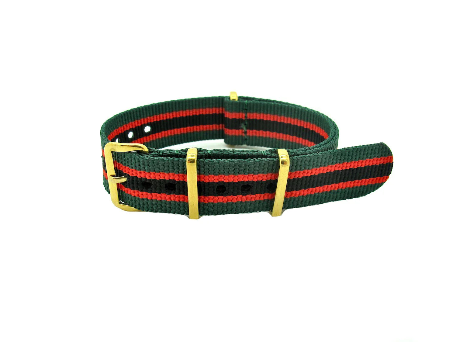 NATO Gold watch strap - Green/Red/Black - NATO nylon watch strap