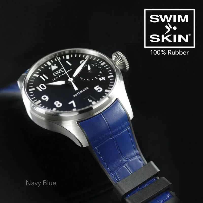 RubberB Alligator SwimSkin for IWC Big pilot - Navy Blue SK22 Strap - detail