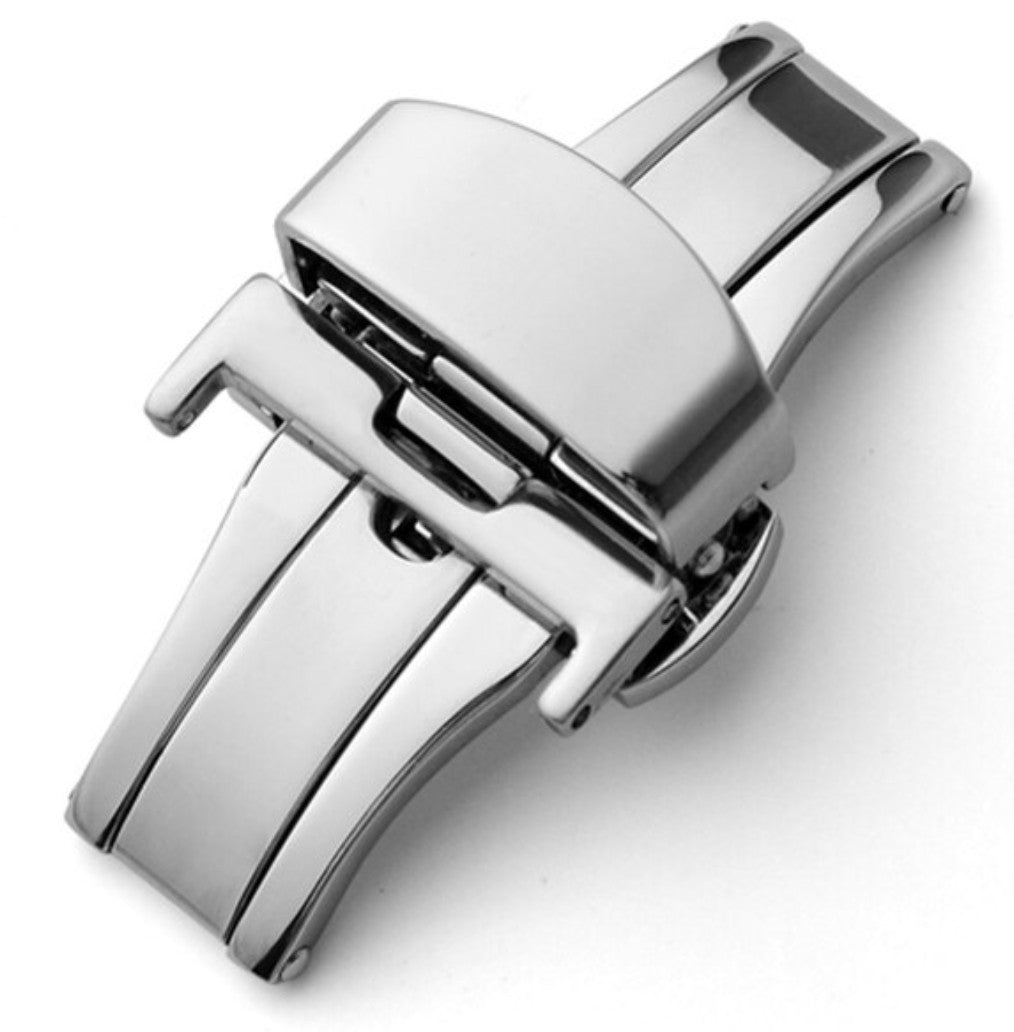Double folding clasps for leather straps , stainless steel polished - watch accessory