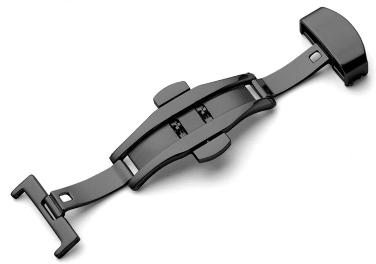 Double folding clasps for leather straps , shiny black PVD