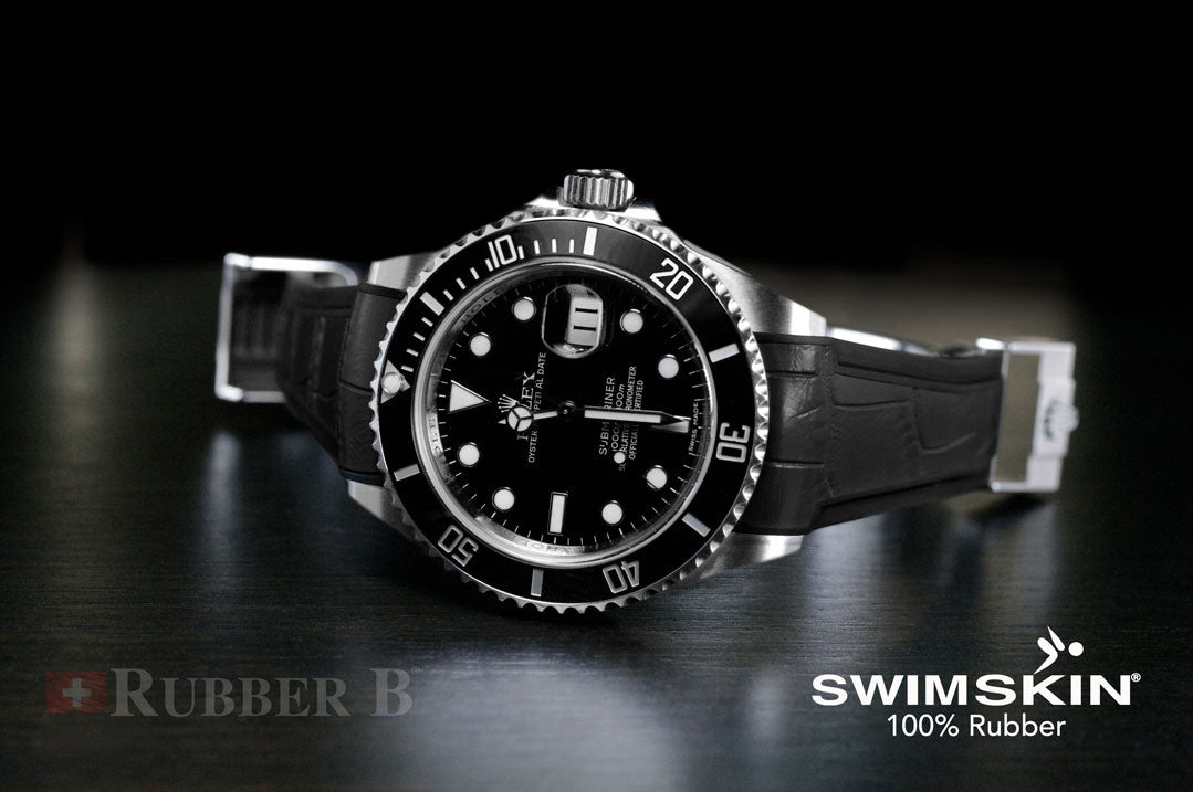 Rubber B strap Swimskin Alligator Black