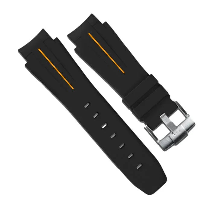RubberB M107 Black/Orange with buckle Strap - rubber watch strap