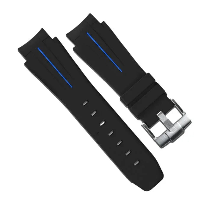 RubberB M107 Black/Blue with buckle Strap - rubber watch strap