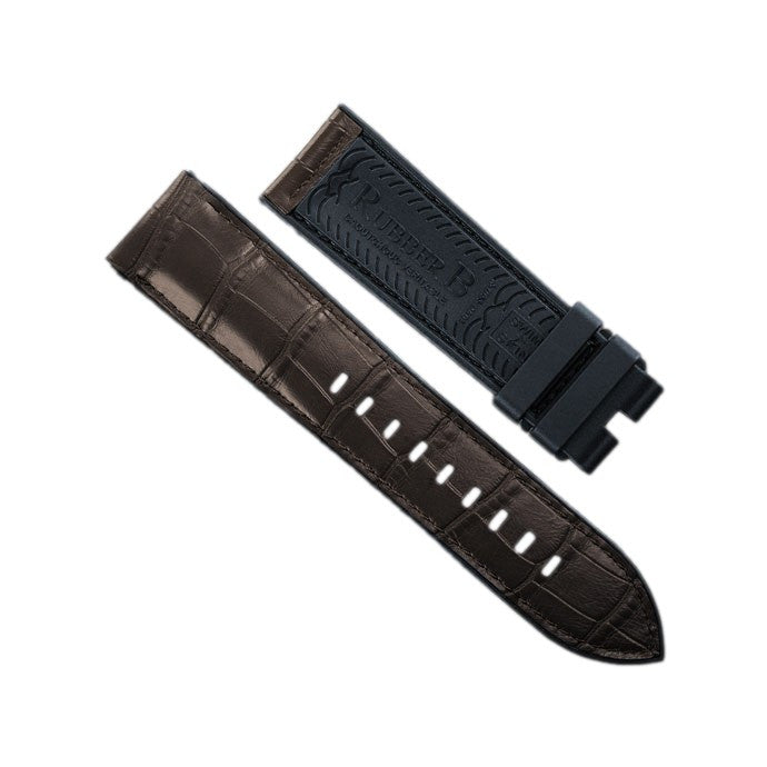 RubberB Alligator SwimSkin PS22 Espresso Brown Strap - alligator leather watch strap