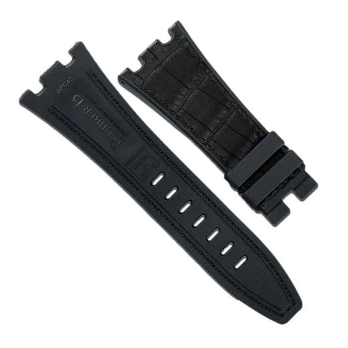 RubberB APC42 Alligator SwimSkin Black Strap - alligator leather watch strap