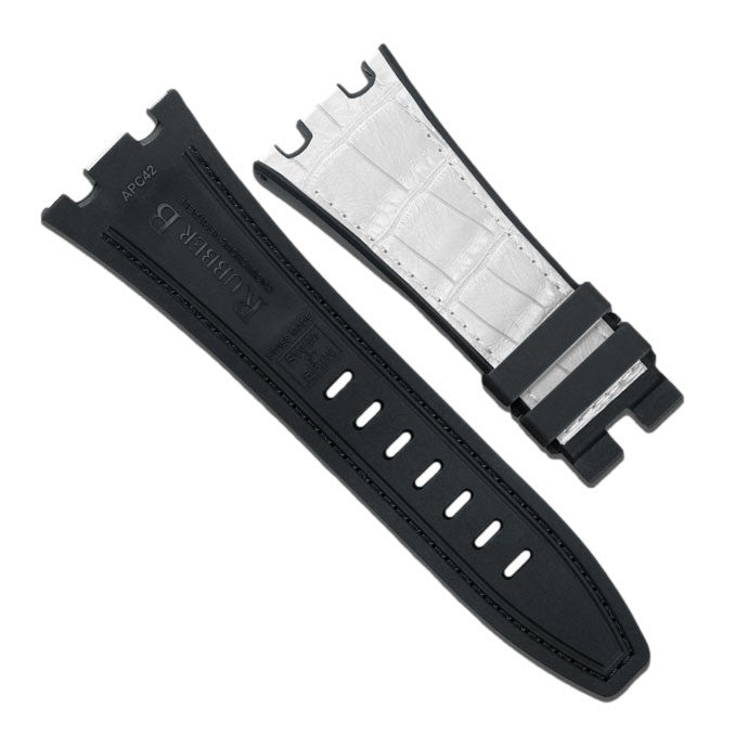RubberB APC42 Alligator SwimSkin White Strap - alligator leather watch strap