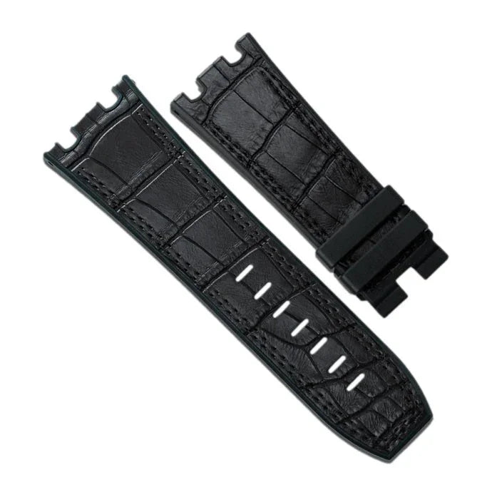 RubberB APC44 Alligator SwimSkin Black Strap - alligator leather watch strap