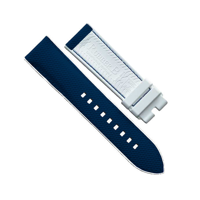 RubberB Ballistic SwimSkin PS22 White Navy Strap - rubber watch strap