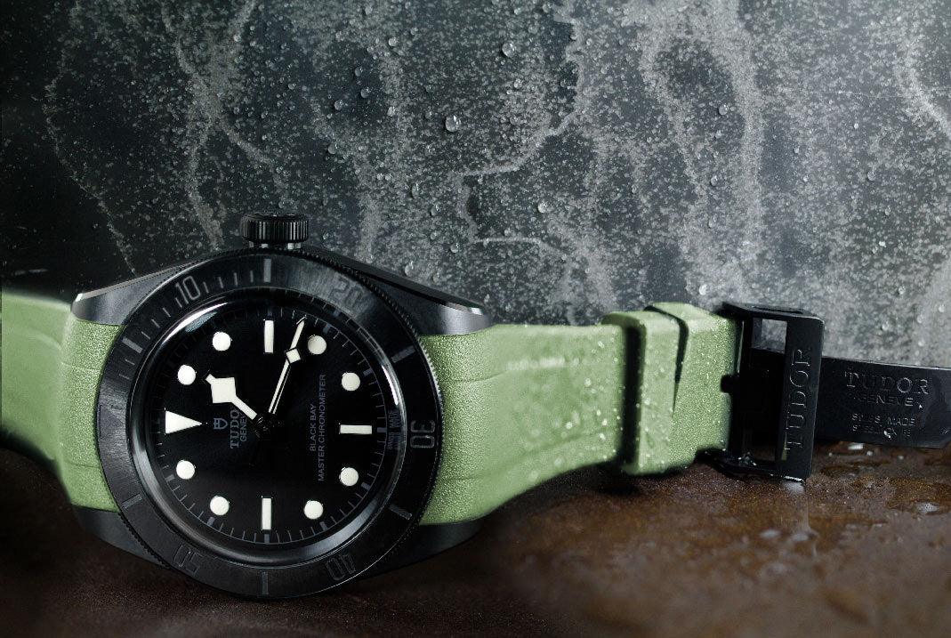 RubberB T805 for Tudor Heritage Black Bay Ceramic - Military Green Strap - detail