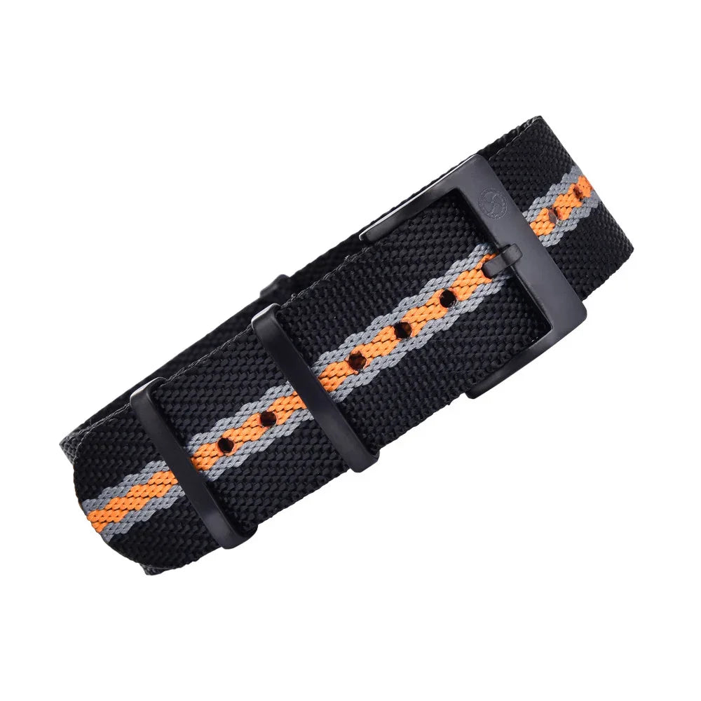 KronoKeeper Premium NATO watch strap Black PVD - Black/Grey/Orange - NATO nylon watch strap