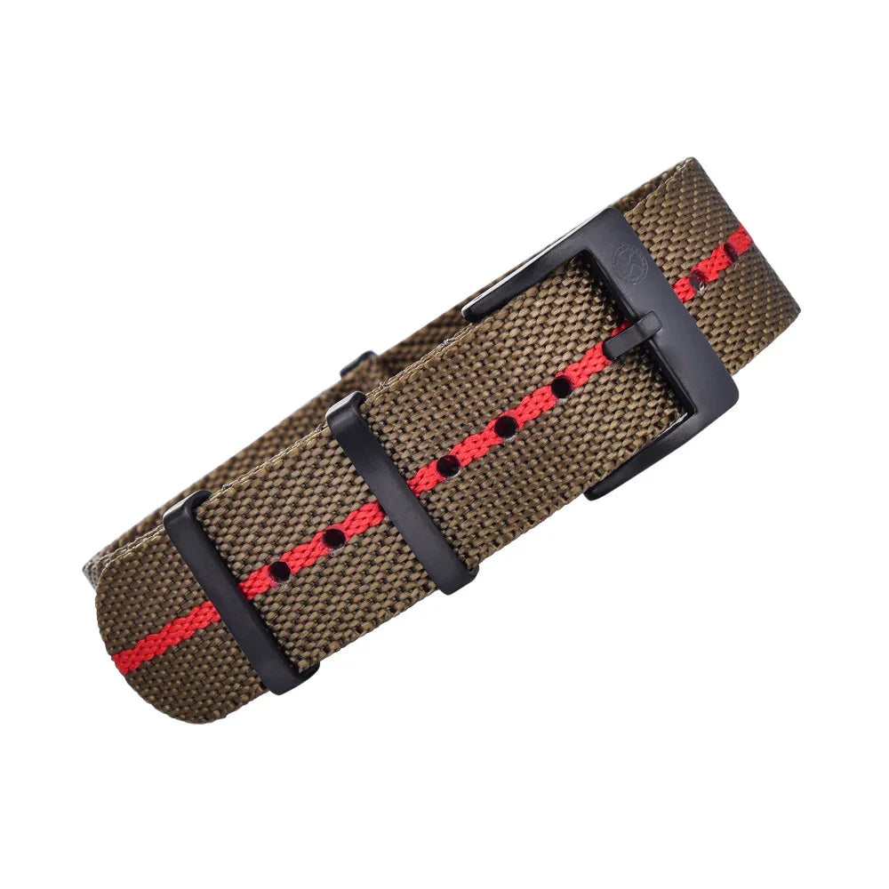 KronoKeeper Premium NATO watch strap Black PVD - Olive/Red - NATO nylon watch strap