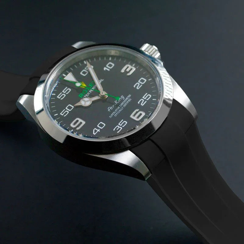 Rubber B Strap for Rolex Air-King 126900 - M215 Black - detail