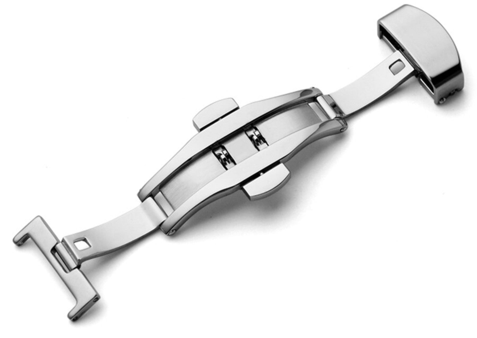 Double folding deployant clasp in brushed stainless steel