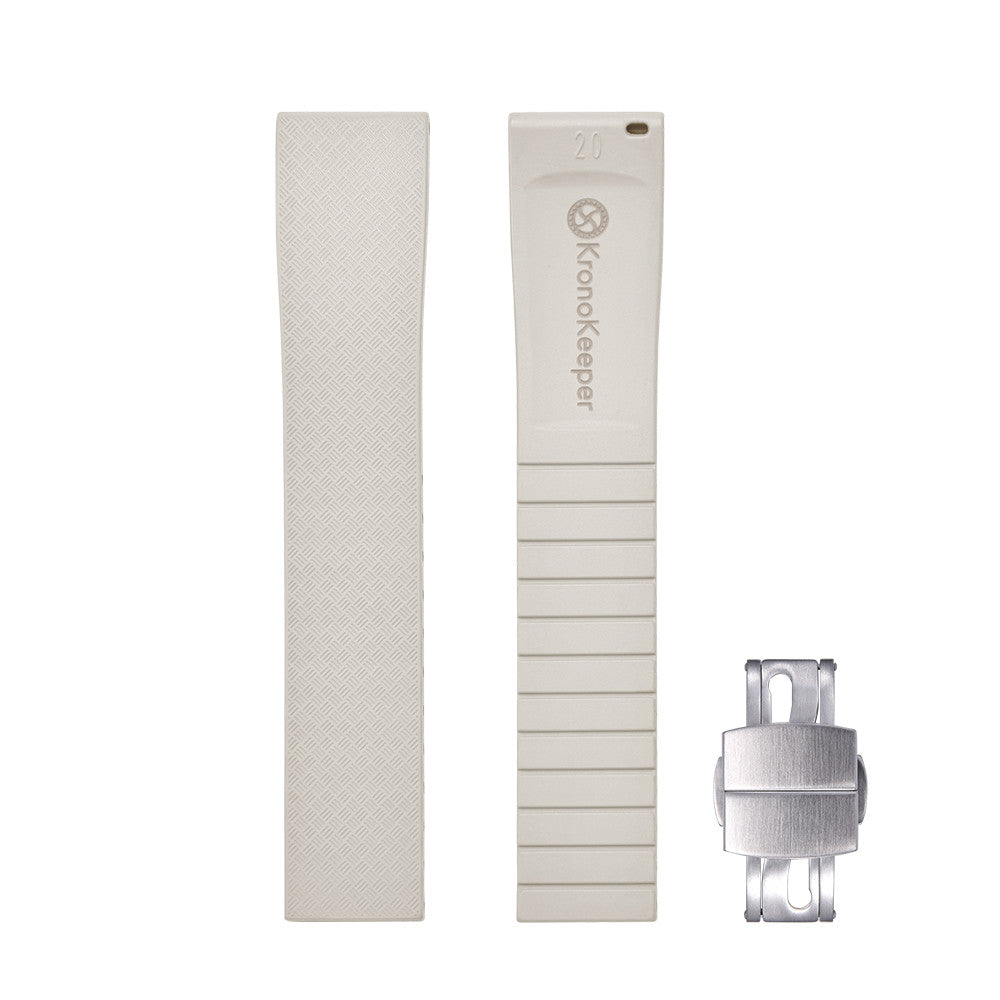 KronoKeeper adjustable Rubber Strap with deployant clasp - Beige - rubber watch strap