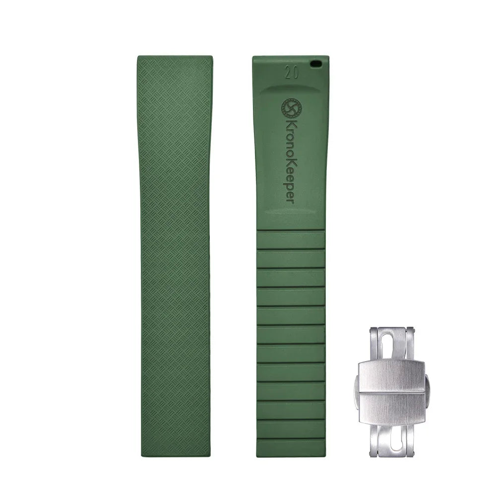 KronoKeeper adjustable Rubber Strap with deployant clasp - Green - rubber watch strap