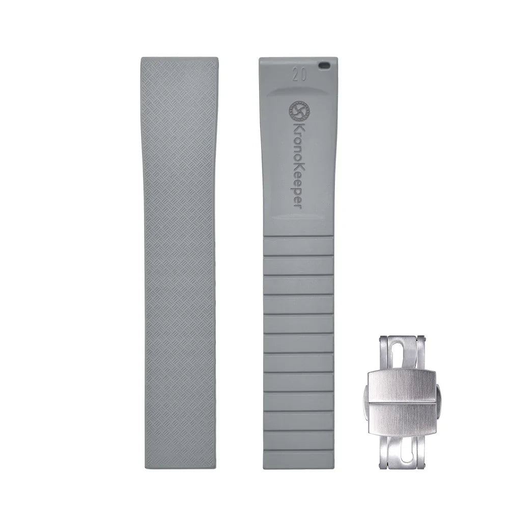 KronoKeeper adjustable Rubber Strap with deployant clasp - Grey - rubber watch strap