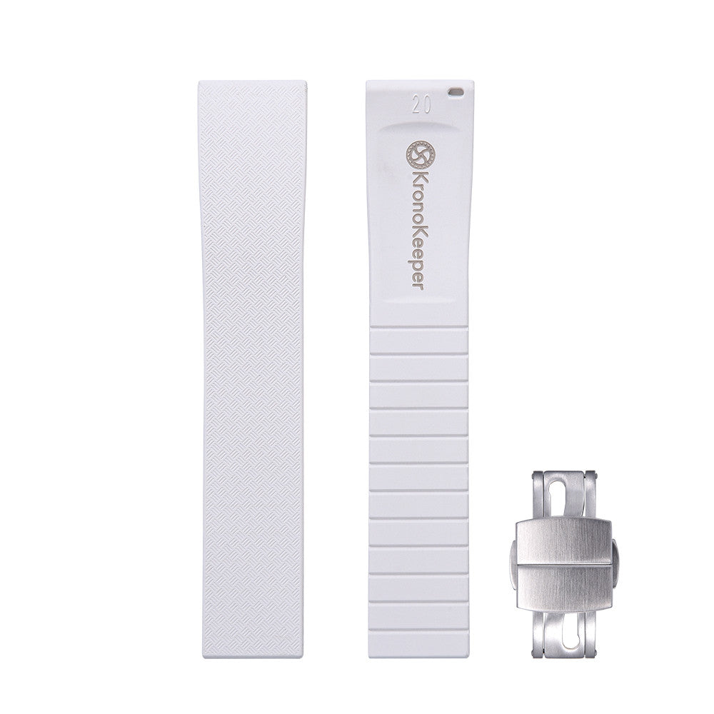 KronoKeeper adjustable Rubber Strap with deployant clasp - White - rubber watch strap