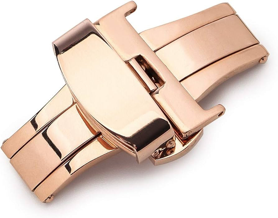 Double folding clasps for leather straps , Pink gold plated - watch accessory