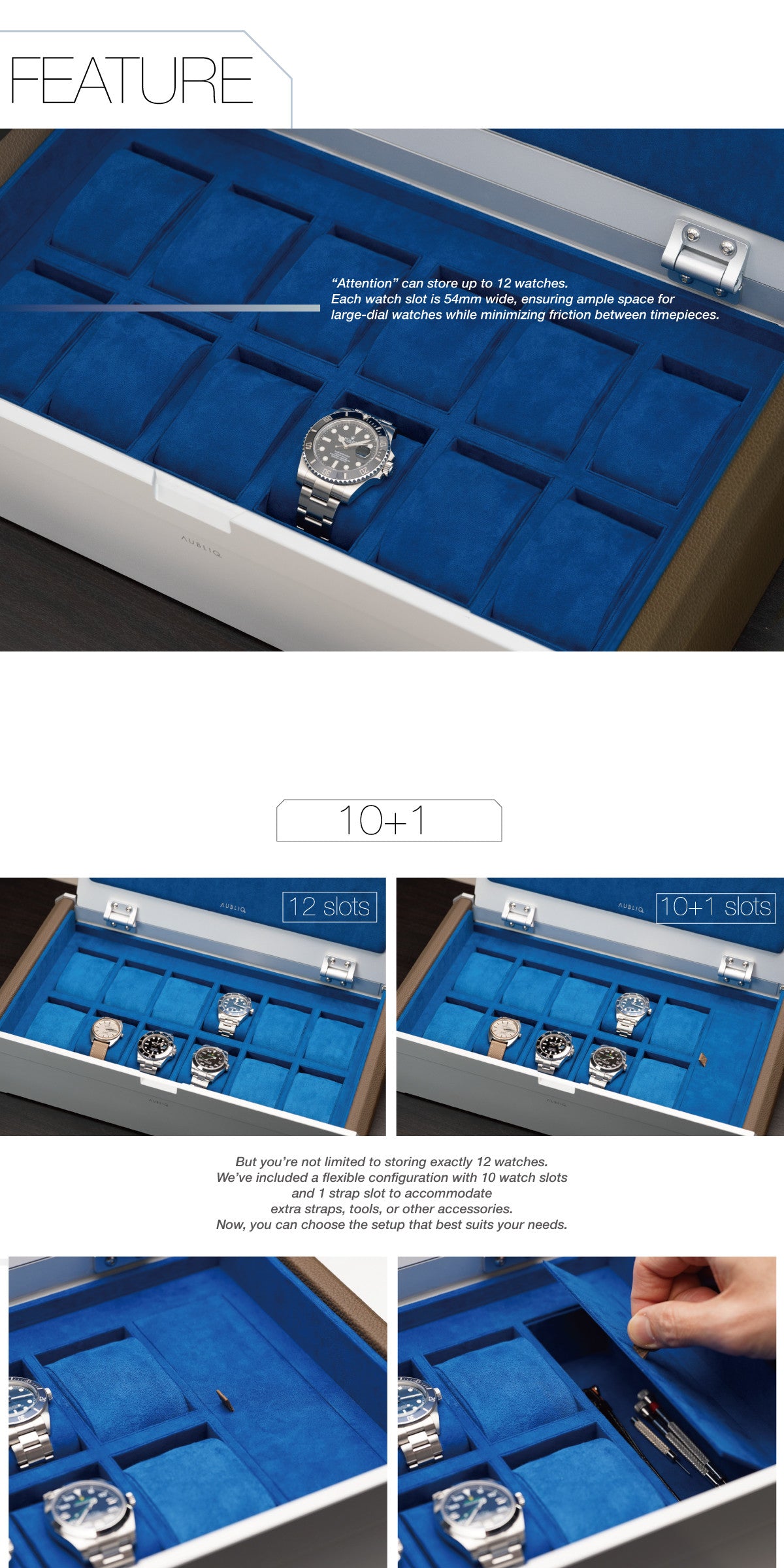 Aubliq 12 watch box in aluminium and leather