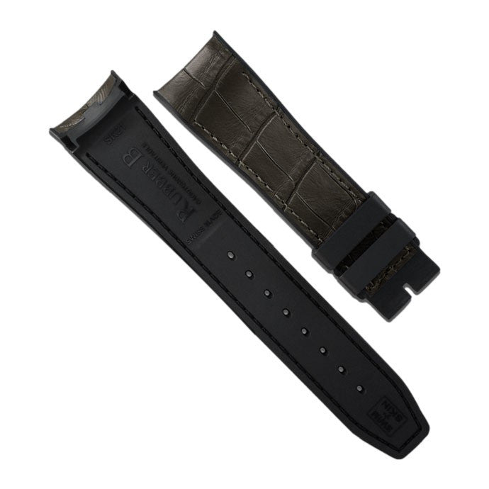 RubberB Alligator SwimSkin SK43 - Espresso Brown 21mm Strap - alligator leather watch strap