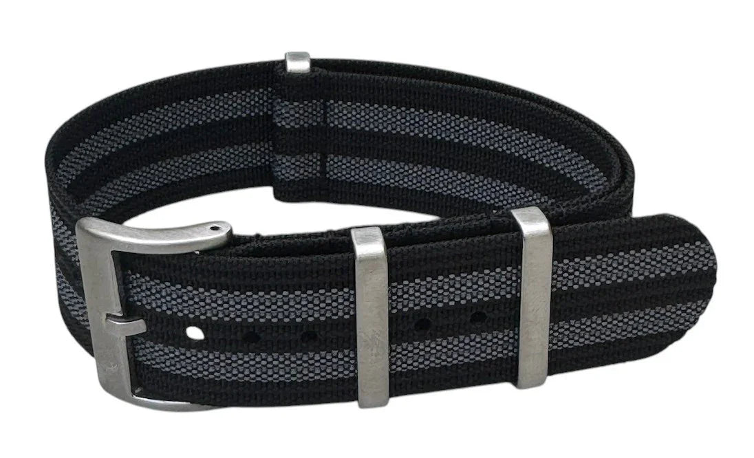 KronoKeeper ribbed NATO strap - Bond Black/Grey - NATO nylon watch strap