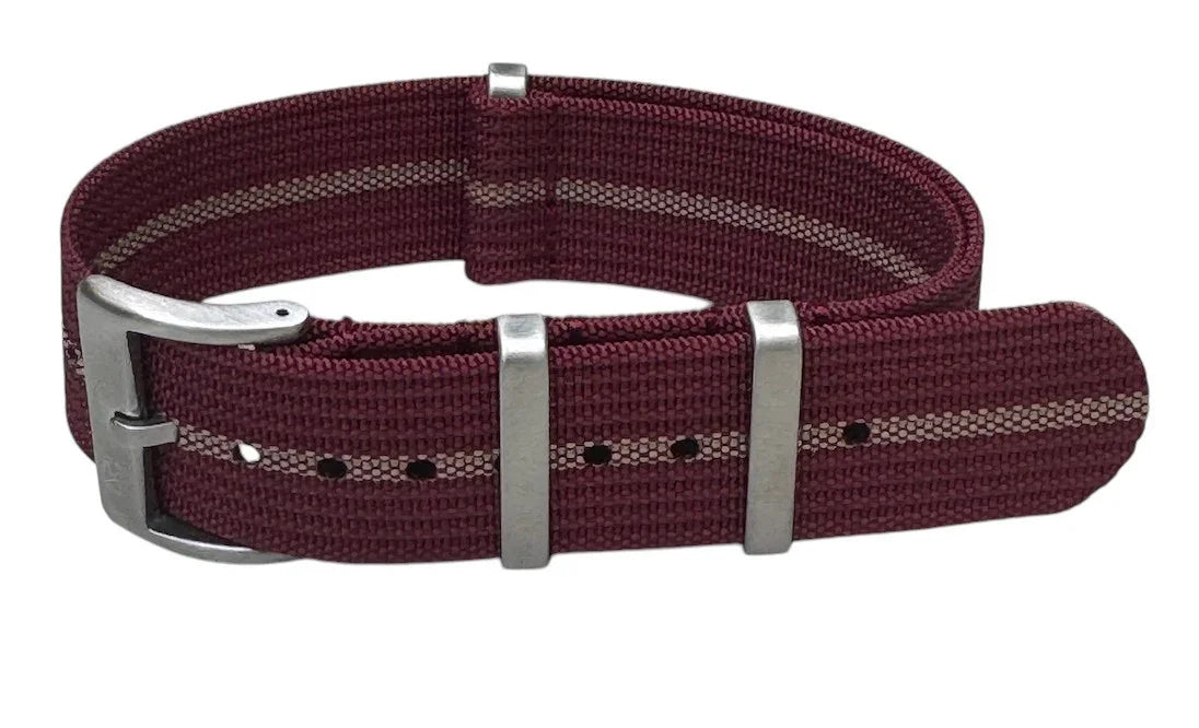 KronoKeeper ribbed NATO strap - Burgundy/Khaki - NATO nylon watch strap