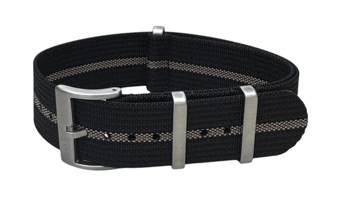 KronoKeeper ribbed NATO strap - Black/Khaki - NATO nylon watch strap