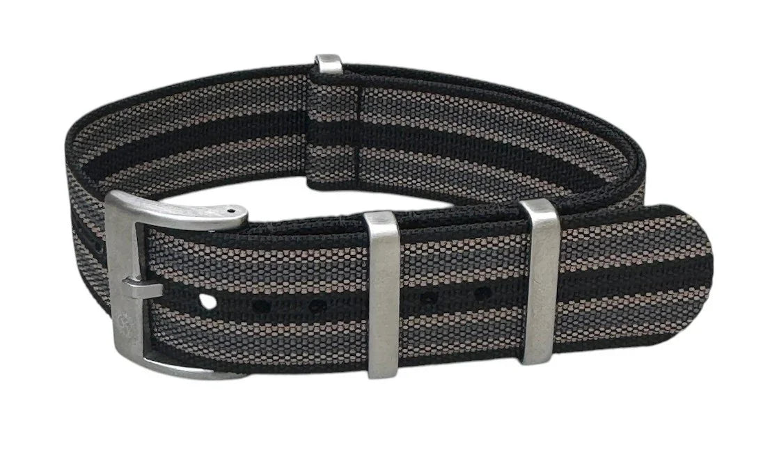 KronoKeeper ribbed NATO strap - Black/Khaki/Grey - NATO nylon watch strap