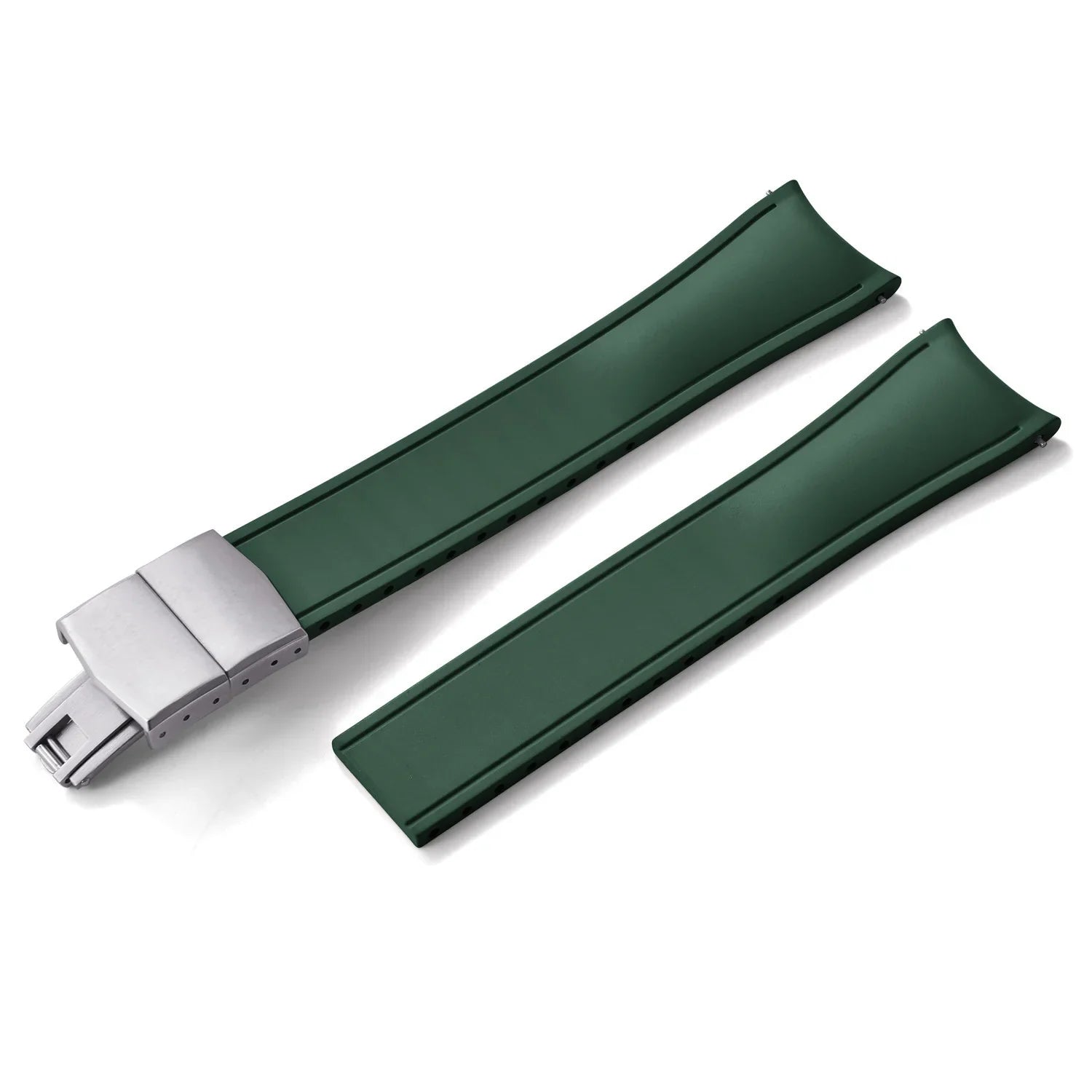 KronoKeeper Curved Adjustable Rubber Strap with Deployant Clasp - Green - rubber watch strap