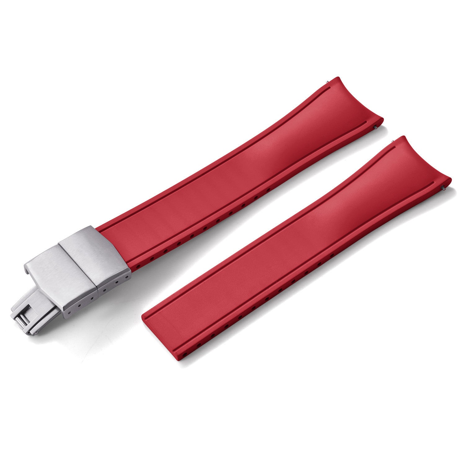 KronoKeeper Curved Adjustable Rubber Strap with Deployant Clasp - Red - rubber watch strap