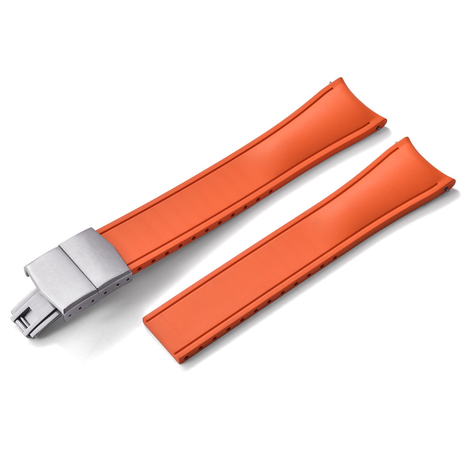 KronoKeeper Curved Adjustable Rubber Strap with Deployant Clasp - Orange - rubber watch strap