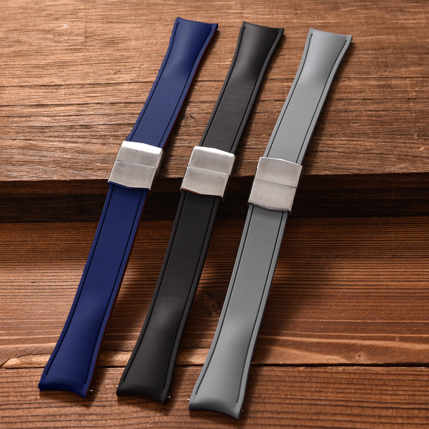 KronoKeeper 弧形可调节橡胶表带，带折叠表扣 - 灰色