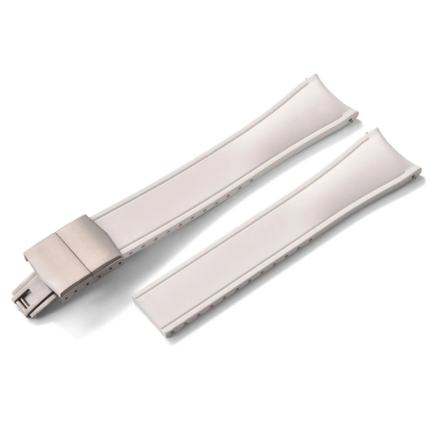 KronoKeeper Curved Adjustable Rubber Strap with Deployant Clasp - White - rubber watch strap