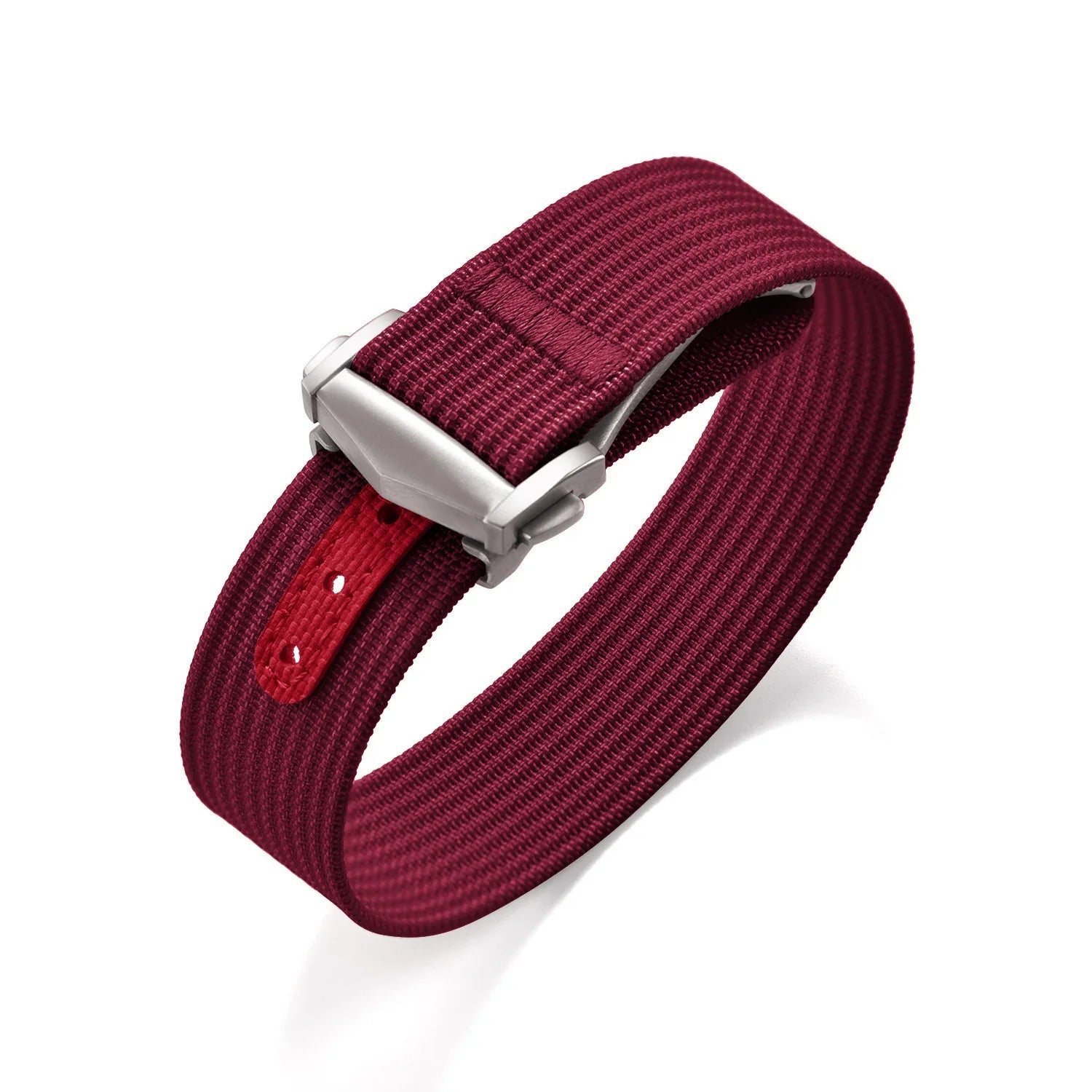 KronoKeeper ribbed NATO strap with deployant buckle - Burgundy - NATO nylon watch strap
