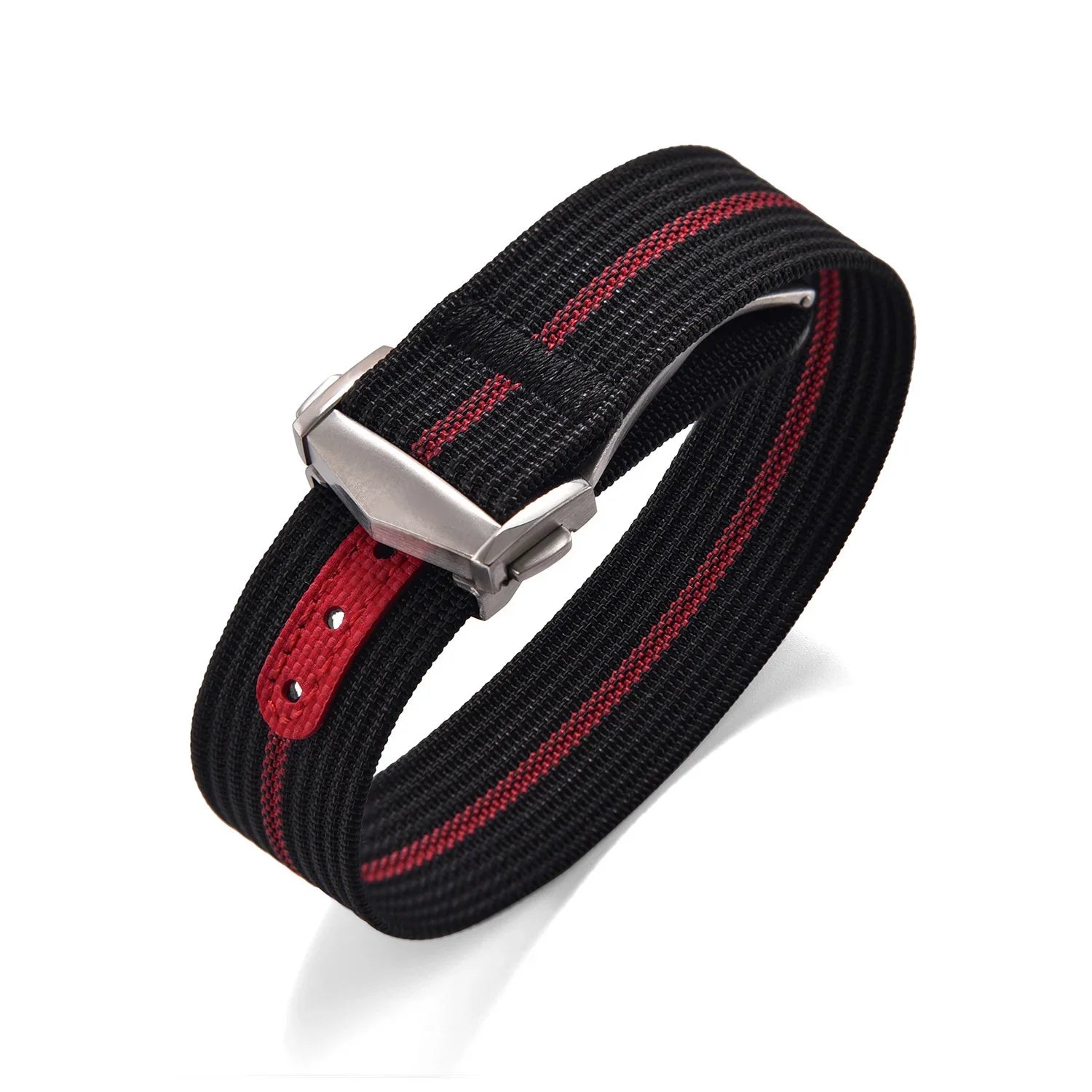 KronoKeeper ribbed NATO strap with deployant buckle - Black/Red - NATO nylon watch strap