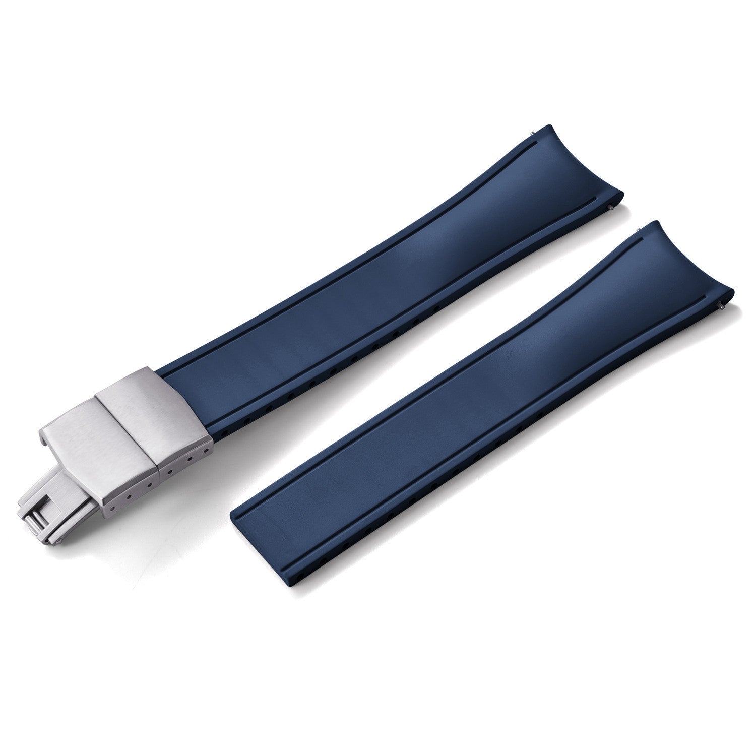 KronoKeeper Curved Adjustable Rubber Strap with Deployant Clasp - Navy Blue - rubber watch strap