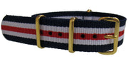 NATO strap - Blue/White/Red Gold - NATO nylon watch strap