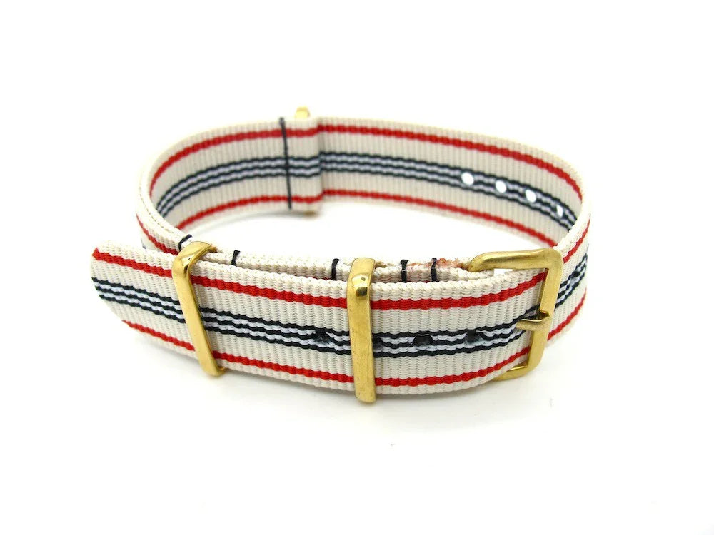 NATO Gold watch strap - White/Blue/Red﻿ - NATO nylon watch strap