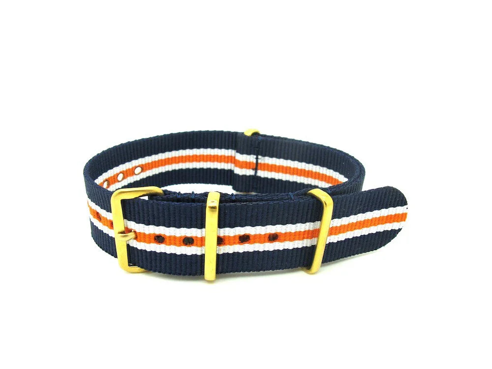 NATO Gold watch strap - Blue/White/orange - NATO nylon watch strap