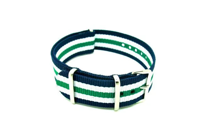 NATO watch strap - Navy/White/Green - NATO nylon watch strap