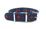 NATO watch strap - Navy Blue/Red Anchor - NATO nylon watch strap