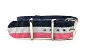 NATO watch strap - Navy/White/Pink - NATO nylon watch strap