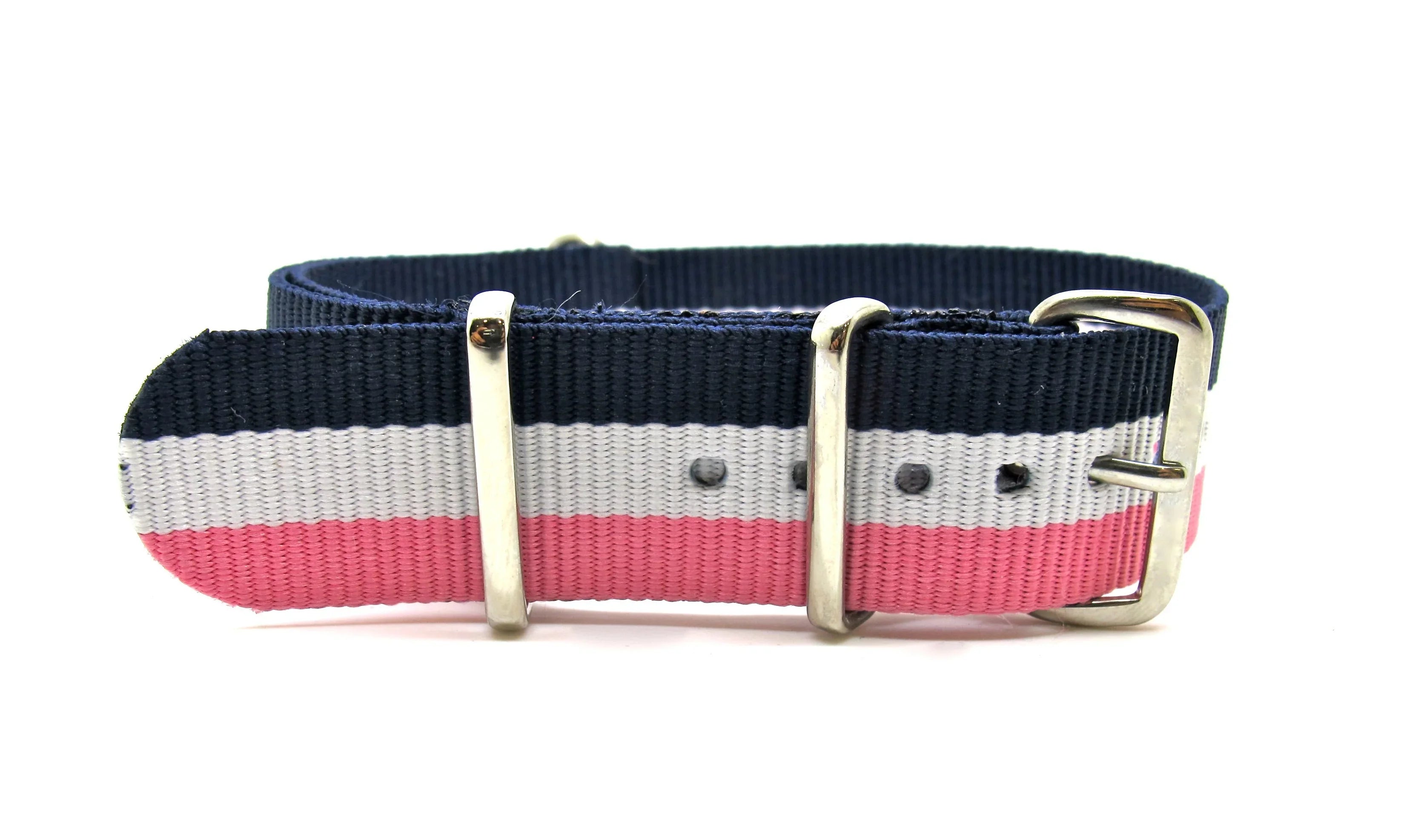 NATO watch strap - Navy/White/Pink - NATO nylon watch strap